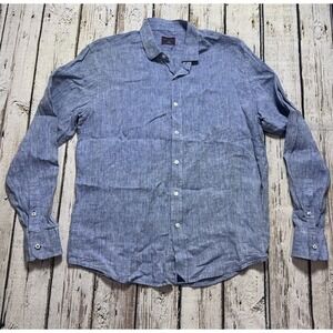 Untuckit Shirt Large Mens Blue 100% Linen Long Sleeve Button Up Chambray
